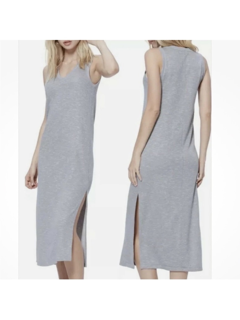 PAIGE Gray Sage Heather Midi Terry Knit Tank Dress Size S